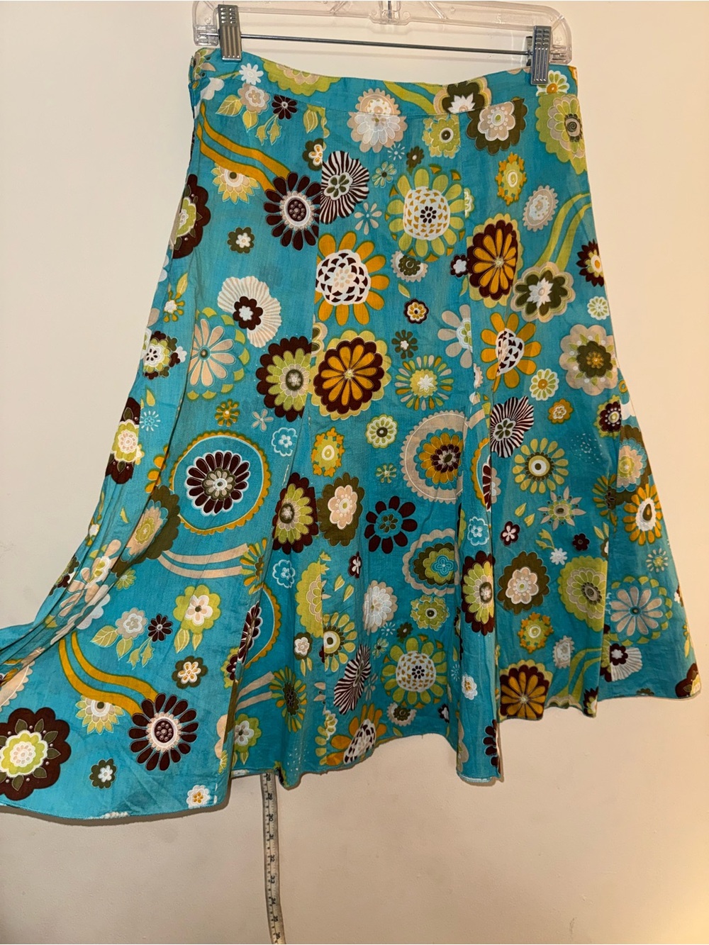 VTG Y2K Plum Clothing Coupe Floral Midi Skirt Turquoise Green Cream Boho Medium - Picture 5 of 10